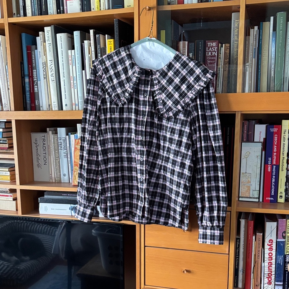 GANNI Pink and Black Checkered Top
